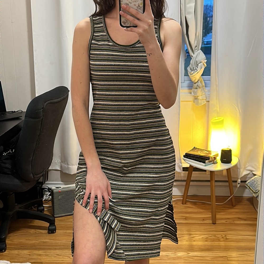 Vintage Le Chateau striped midi dress with slits